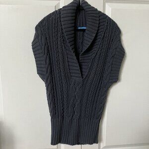 White + Warren Sweater Vest Womens Blue Gray Chunky Cable Knit Cowl Neck